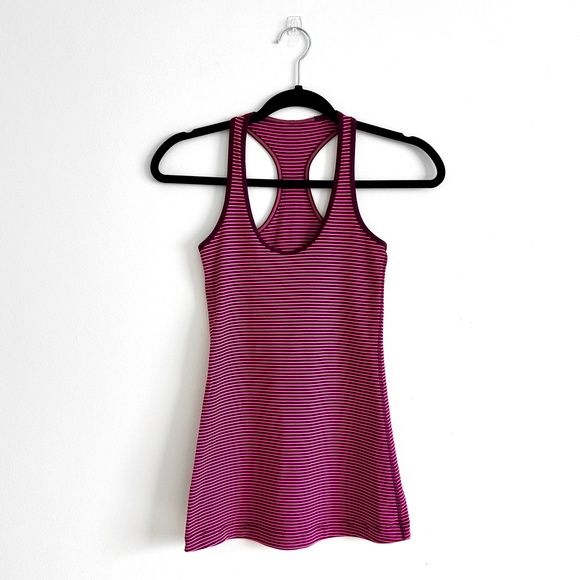 lululemon Cool Racerback Tank Top Purple Pink Stripe for Running Training Size 2 - Picture 1 of 8